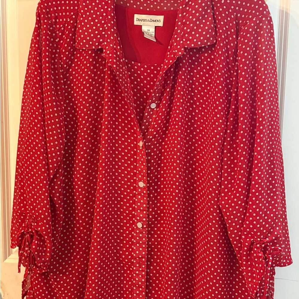 Red with white Polka Dot Shirt with Thin Jacket